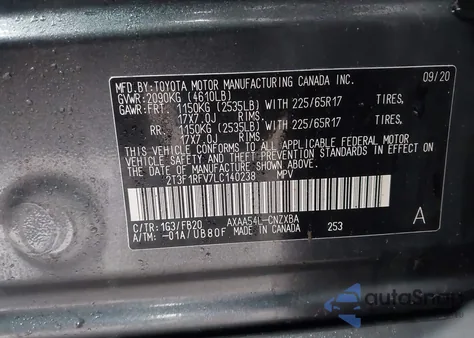 2020 Toyota Rav4 Le z USA, uszkodzony, nr VIN 2T3F1RFV7LC140238